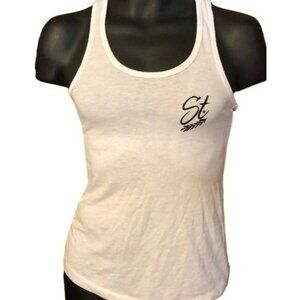 st white sleeveless shirt tank top sheer xs bust 13" length 25" READ